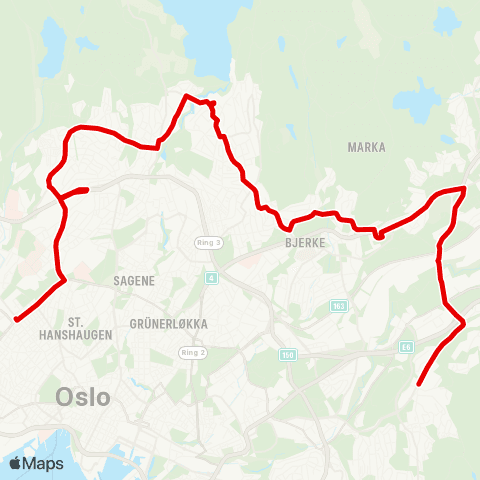 Ruter Majorstuen-Haugerud map