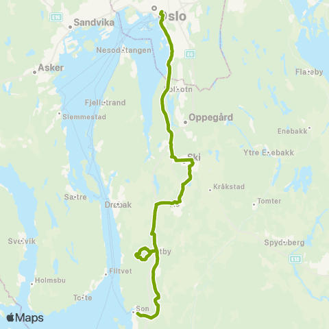 Ruter Oslo - Ski - Ås - Vestby (nattbuss) map