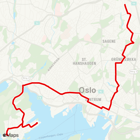 Ruter Bygdøy - Nydalen map