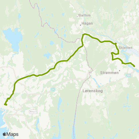 Ruter Lillestrøm - Rv4 - Oslo bussterminal map