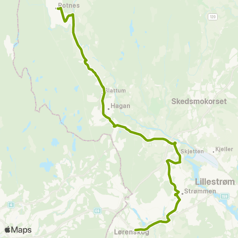 Ruter Nittedal stasjon - Olavsgaard - Ahus map