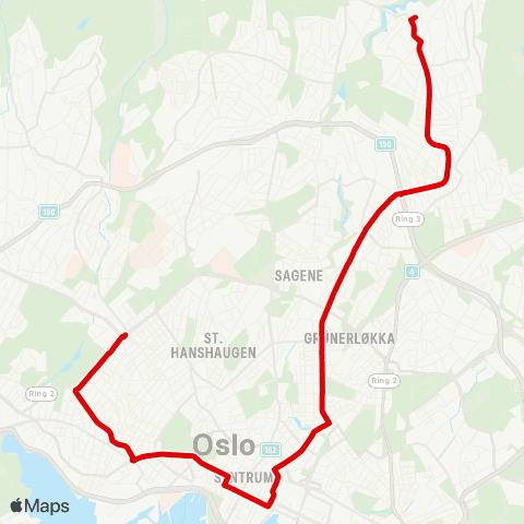 Ruter Majorstuen - Kjelsås map