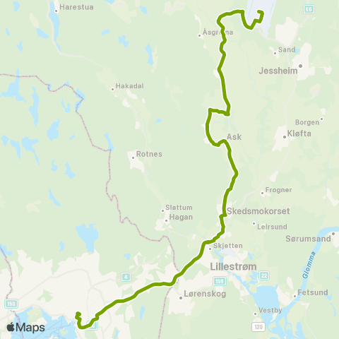 Ruter Oslo lufthavn - Veståsen - Olavsgaard - Oslo map