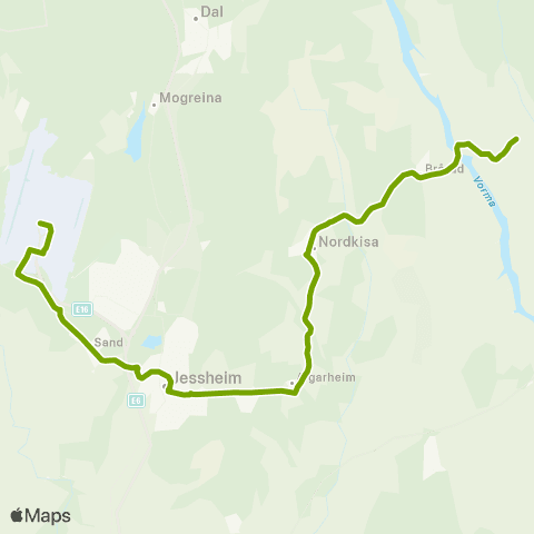 Ruter Fenstad / Nordkisa - Oslo lufthavn map