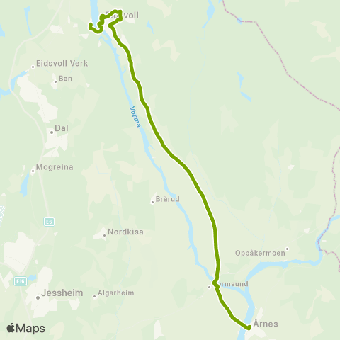 Ruter Eidsvoll - Årnes map