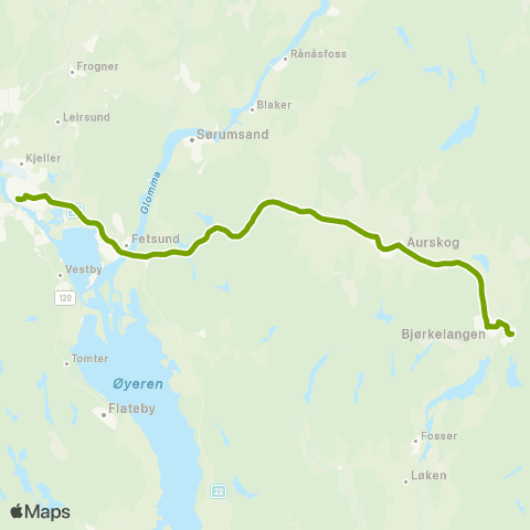 Ruter (Rømskog) - Bjørkelangen - Lillestrøm map