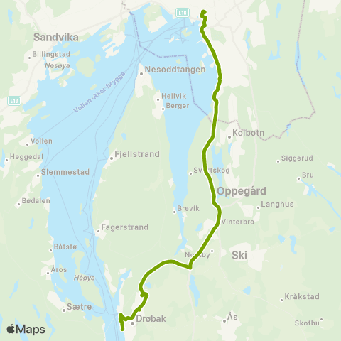 Ruter Drøbak - Oslo map