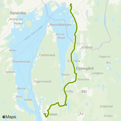 Ruter Drøbak - Oslo map
