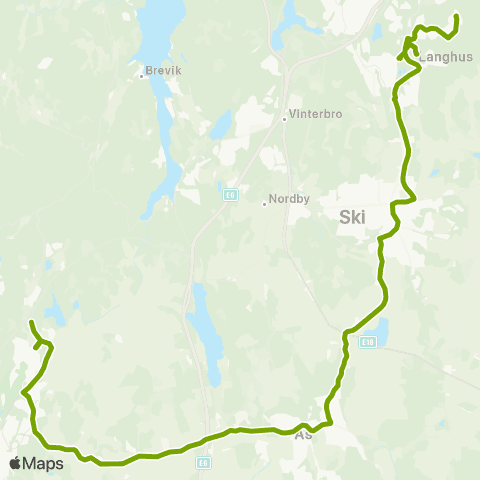 Ruter Bøleråsen - Ski - Ås - Drøbak map