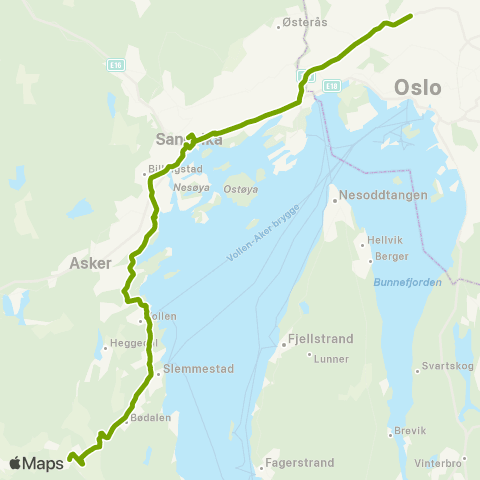 Ruter Bødalen - Slemmestad - Holmen - Sandvika - Ullevål map