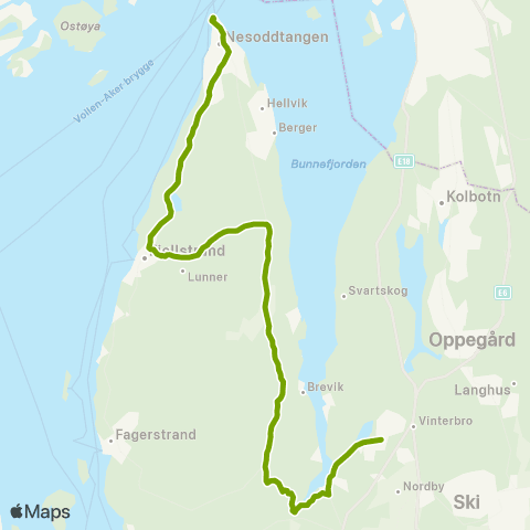 Ruter Vinterbro - Nesoddtangen map