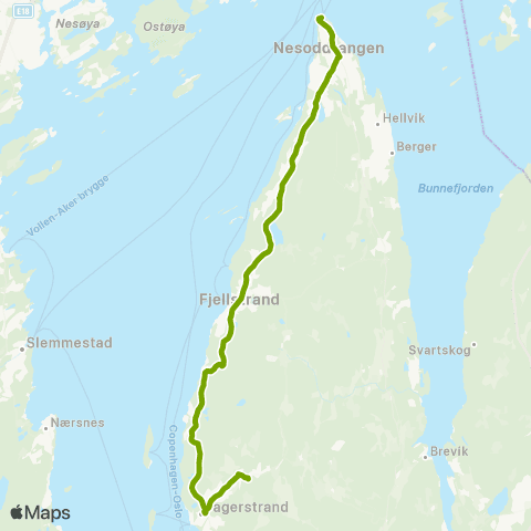 Ruter Fagerstrand - Nesoddtangen map