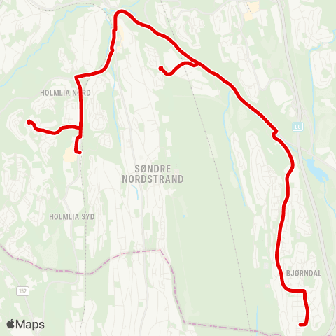 Ruter Holmlia stasjon - Bjørndal map