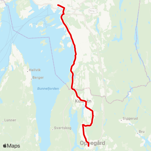 Ruter Jernbanetorget-Oppegård st. map
