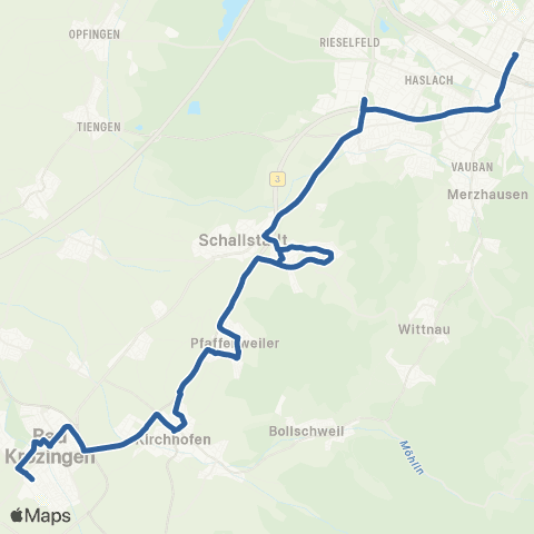 RVF Bad Krozingen Bf ↔︎ Freiburg Hbf map