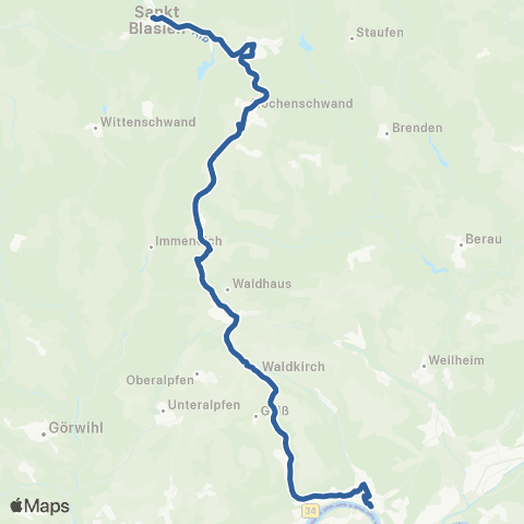 RVF St. Blasien Busbahnhof ↔︎ Waldshut Busbahnhof map