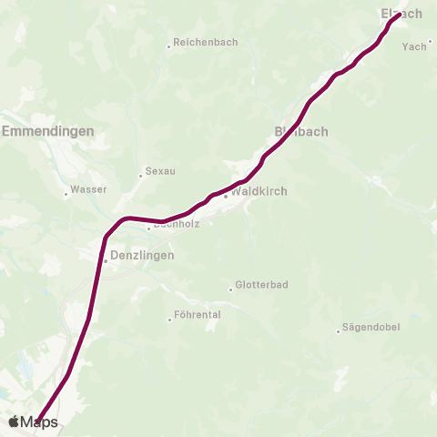 RVF Elzach Bf ↔︎ Freiburg Hbf map