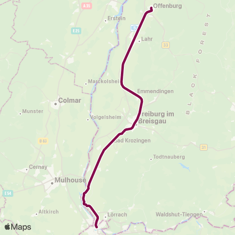 RVF Badischer Bf ↔︎ Freiburg Hbf map