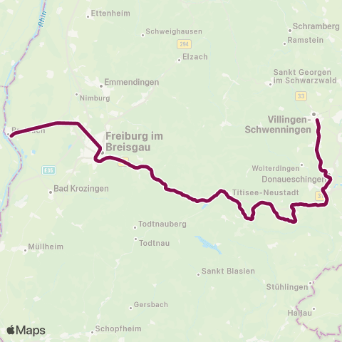 RVF Breisach Bf ↔︎ Freiburg Hbf map