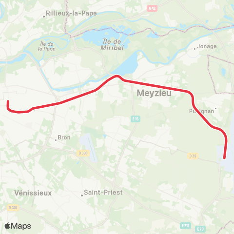 Rhônexpress Lyon Part-Dieu - Aéroport St Exupéry map