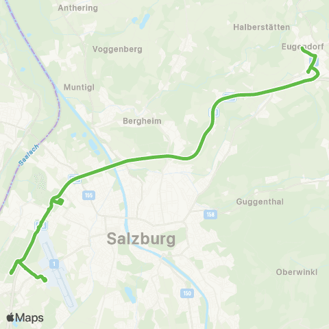 Salzburg Verkehr Eugendorf - Salzburg Taxham Europark - Wals - Salzburg Flughafen / Airport map