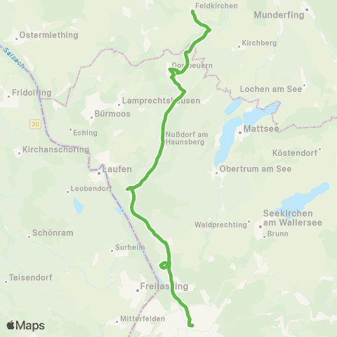 Salzburg Verkehr Sbg Hauptbahnhof - Feldkirchen / Mattighf Ortsmitte map