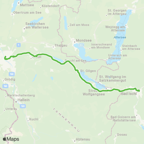 Salzburg Verkehr Salzburg - Hof - St. Gilgen - Strobl - Bad Ischl map