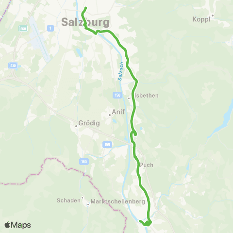 Salzburg Verkehr Salzburg - Elsbethen - Puch - Oberalm - Hallein map