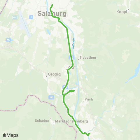 Salzburg Verkehr Salzburg - Anif - Hallein - Golling map