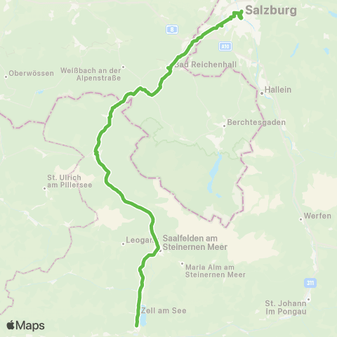 Salzburg Verkehr Salzburg - Walserberg - Bad Reichenhall - Lofer - Saalfelden - Zell am See map