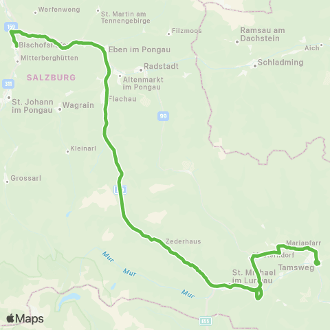 Salzburg Verkehr Salzburg - Eben - Zederhaus - St.Michael - Mauterndorf - Tamsweg Entwurf map