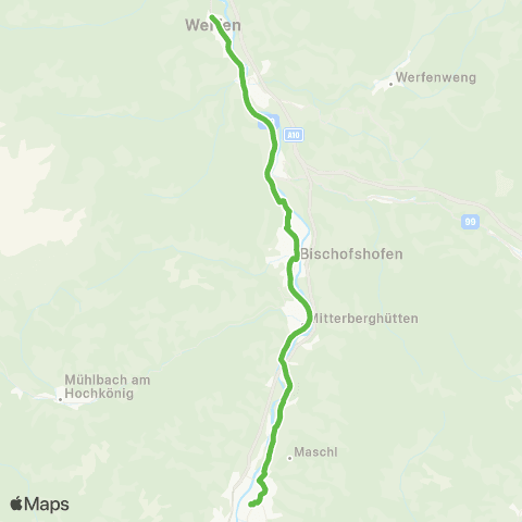Salzburg Verkehr (St.Johann) - Bischofshofen - Werfen - Tenneck - Werfenweng map