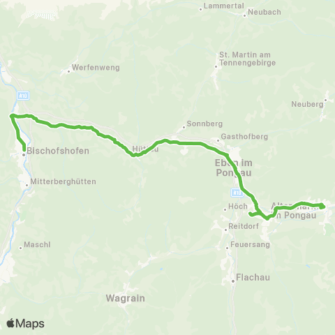 Salzburg Verkehr Radstadt - Eben - Niedernfritz - Hüttau - Bischofshofen - (St.Johann) map