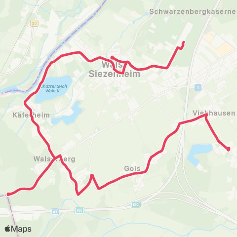 Salzburg Verkehr Walserfeld - Grünau - Walserberg - Gois - Viehhausen map