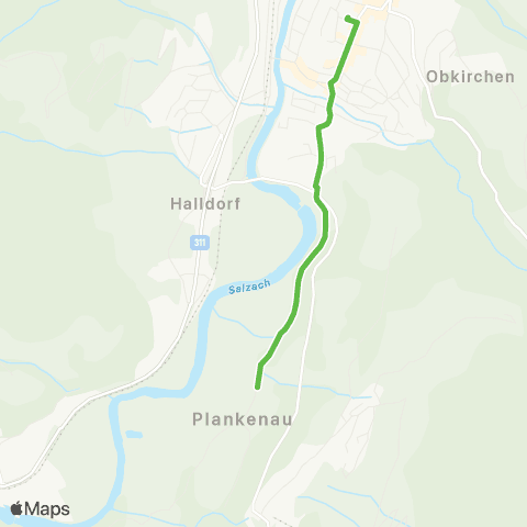 Salzburg Verkehr Citybus St.Johann: Postamt - Plankenau - Postamt map
