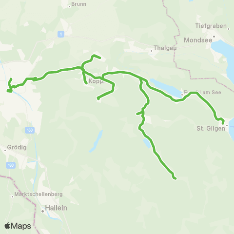 Salzburg Verkehr Salzburg - Plainfeld - Koppl - Ebenau - Hof - Faistenau - Hintersee - Fuschl - St.Gilgen map