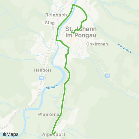 Salzburg Verkehr Skibus L1 St.Johann Postamt - Alpendorf Gondelbahn map