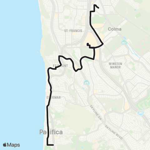 SamTrans Sharp Park - Colma BART map