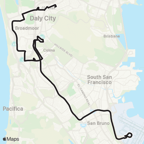 SamTrans Colma BART - Brunswick / Templeton map