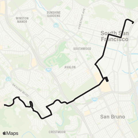 SamTrans Airport / Linden - Skyline College map