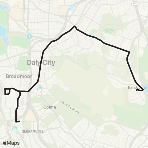 SamTrans School Routes Brisbane - Shasta High map