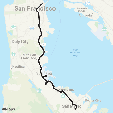 SamTrans San Francisco - SFO - Hillsdale Mall map