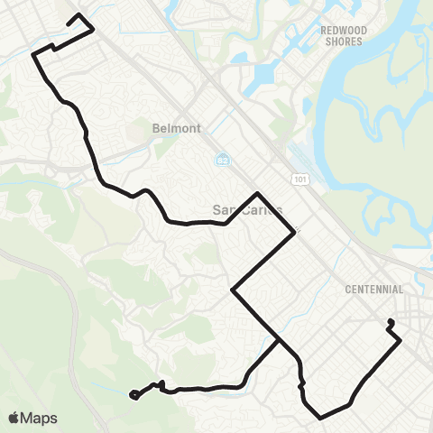 SamTrans Hillsdale Mall - Redwood City TC map