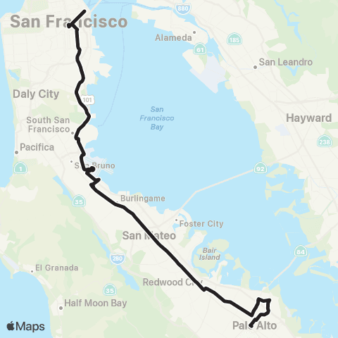 SamTrans San Francisco - Palo Alto Transit Ctr map