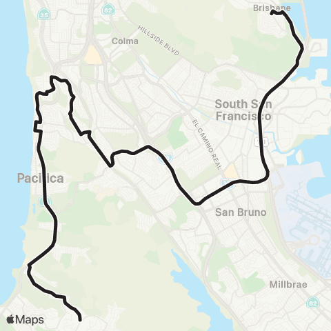 SamTrans School Routes Brisbane - Terra Nova High map