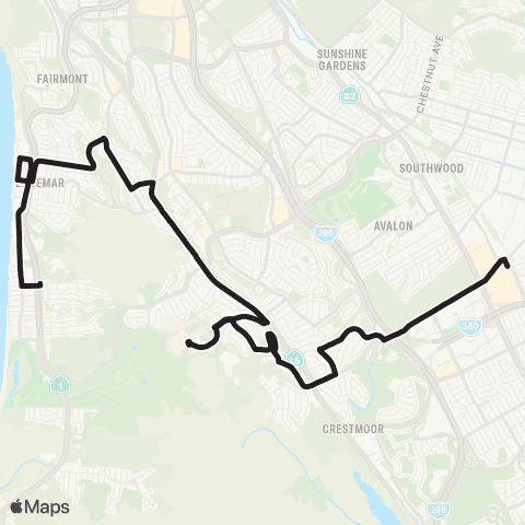 SamTrans School Routes IBL  Middle School - San Bruno BART map