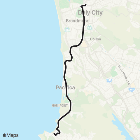 SamTrans Linda Mar Park & Ride - Daly City BART map