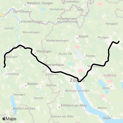 SBB CFF FFS Wildegg - Winterthur map