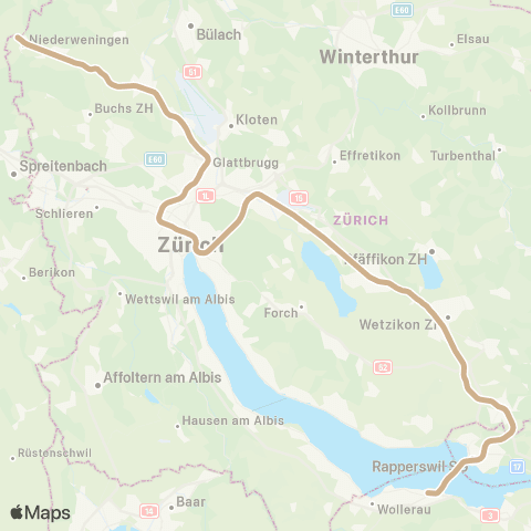 SBB CFF FFS Niederweningen - Rapperswil SG map