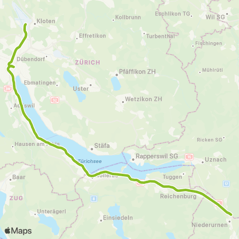 SBB CFF FFS Zürich Flughafen - Ziegelbrücke map